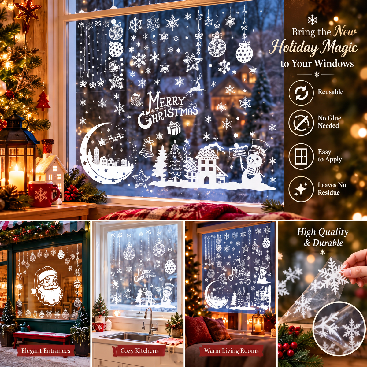 Window Clings Reusable Static Glass Christmas Holiday Decorations