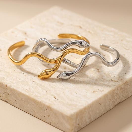 Elegant Snake Cuff Bracelet – Gold & Silver Minimalist Statement Jewelry
