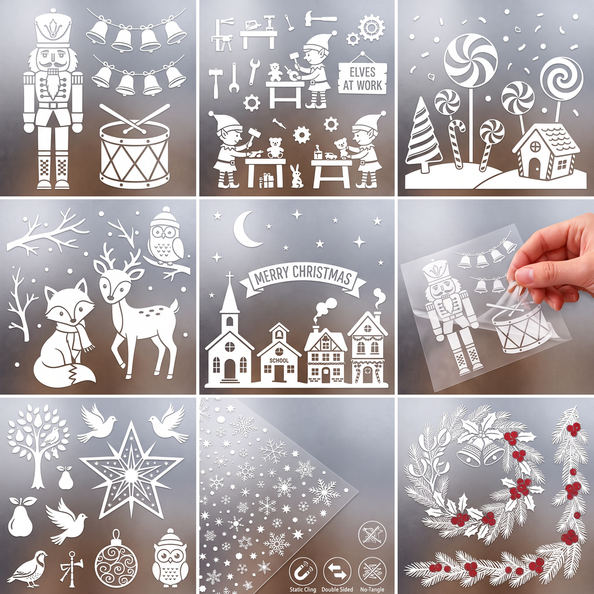 Window Clings Reusable Static Glass Christmas Holiday Decorations