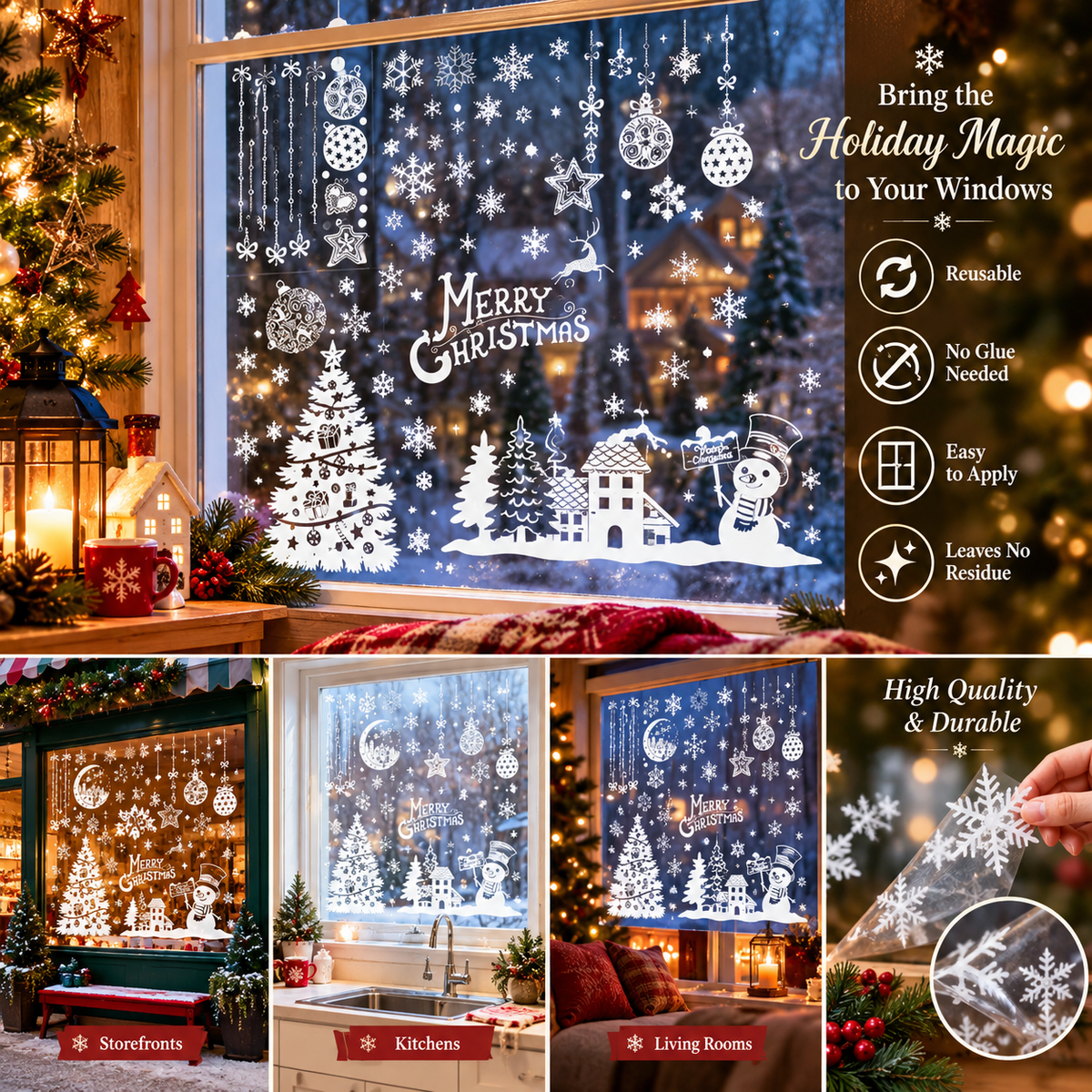 Window Clings Reusable Static Glass Christmas Holiday Decorations